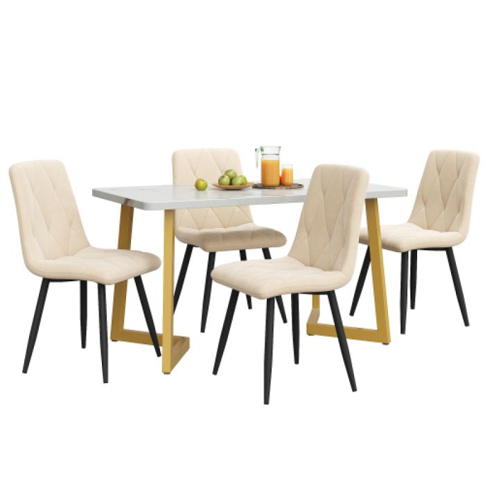 Ensemble table et chaise Table à manger rectangulaire 117x68cm + 4 Chaises  lot table cuisine moderne velours beige twill