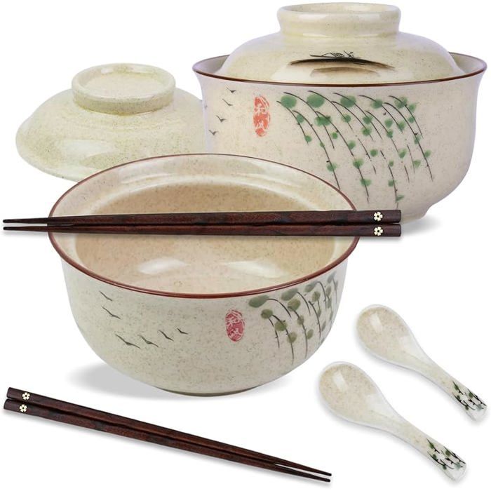 Ensemble de Bols Ramen en Céramique 800ml Vaisselle avec Couvercle