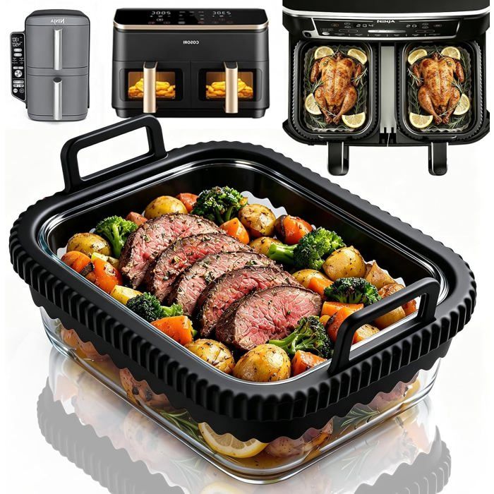 Plat À Four En Verre Moule Poignée En Silicone Air Fryer Accessoires Pour Ninja Crispi Af400Eu Af500Eu Af451Eu Réutilisable Plat