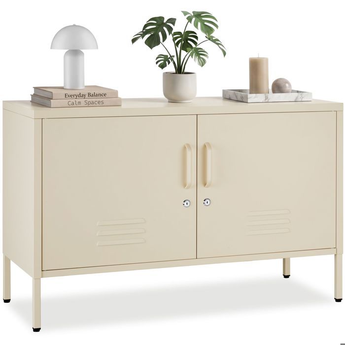 Buffet - TECTAKE - Buffet métallique BAKER avec 2 portes verrouillables avec fermeture magnétique 100 x 42 5 x 65 cm - Crème Buffet - TECTAKE - Buffet métallique BAKER avec 2 portes verrouillables avec fermeture magnétique 100 x 42 5 x 65 cm - Crème