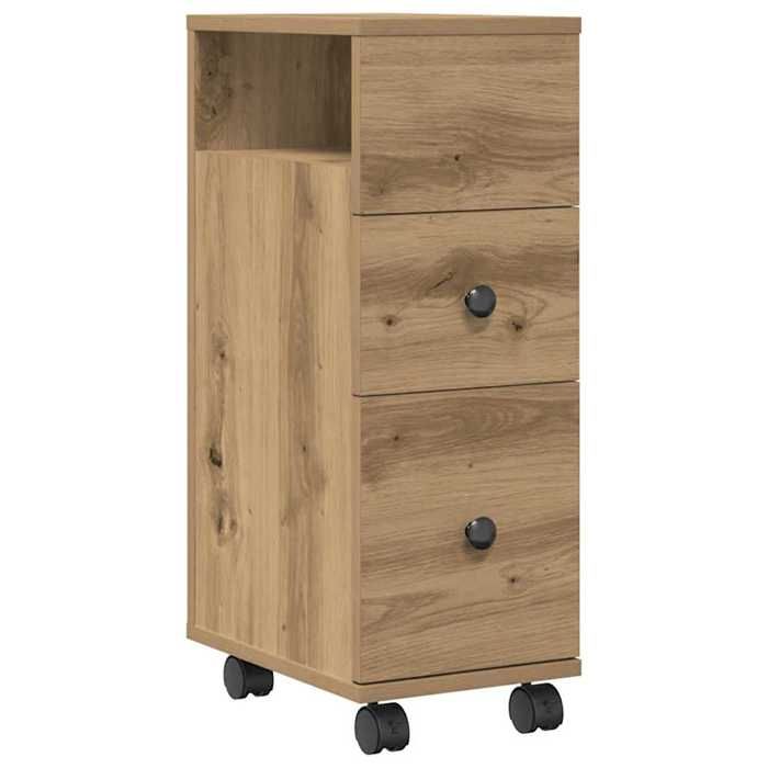 Armoire de salle de bain autonome étroite à roulettes pour WC chêne artisanal B11674