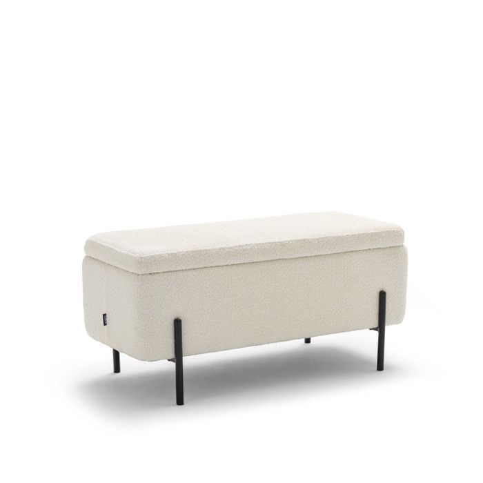 Kos - Banc coffre en tissu bouclette et métal L100cm - Blanc Kos - Banc coffre en tissu bouclette et métal L100cm - Blanc