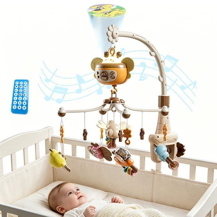 Jouet suspendu avec clochette - Musique - Télécommande - Projection lumineuse - De 0 à 1 an - Orange