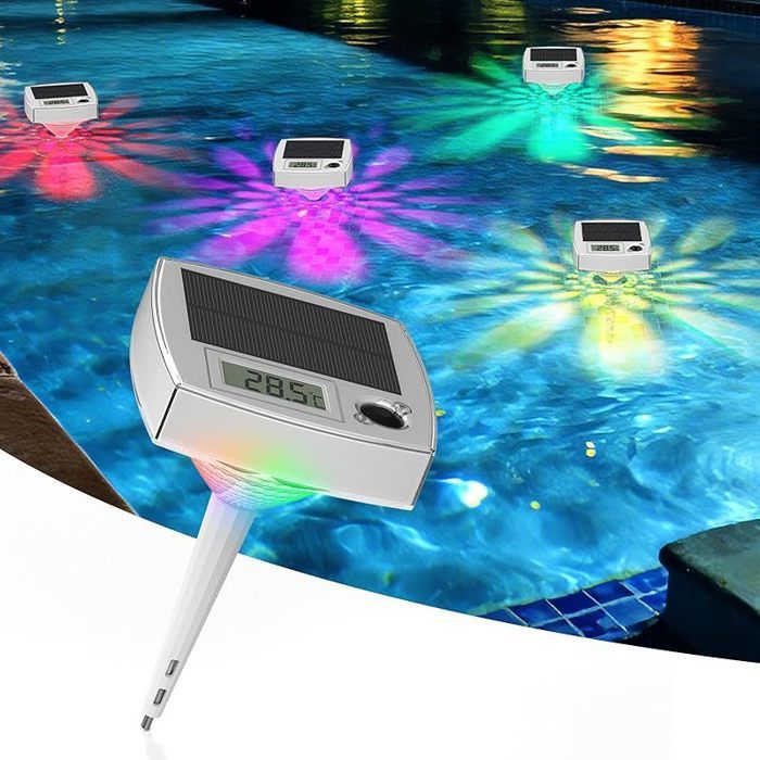 Thermomètre de Piscine Lumineux RGB 2 en 1 Flottant Sans Fil avec 7 Couleurs LED Écran LCD Précis Étanche IP68 et alimenté par
