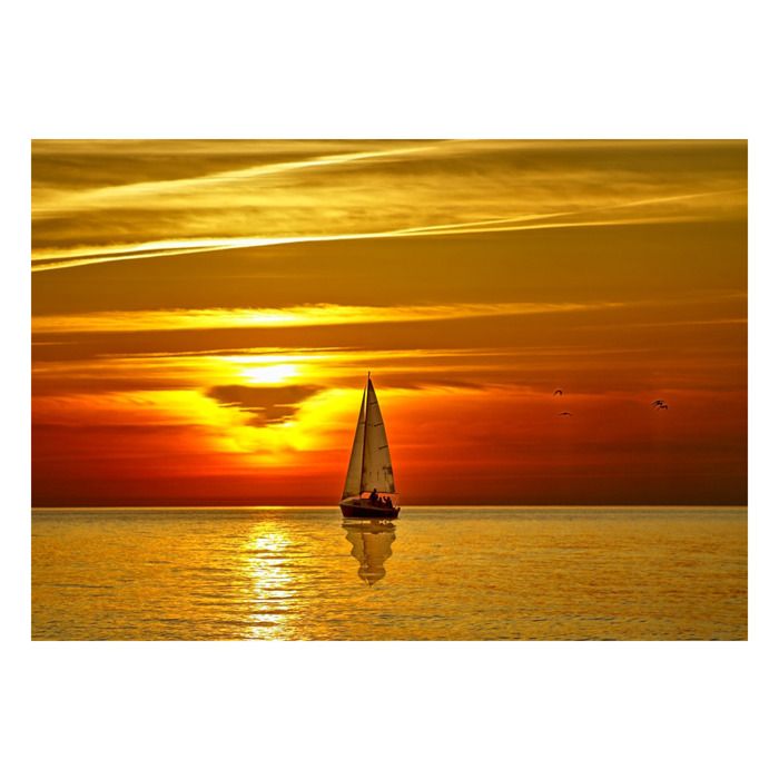Papier Peint Photo Intissé DOMEVISTA - Voilier solitaire sur mer au coucher du soleil - 350 x 260 cm - Y1215