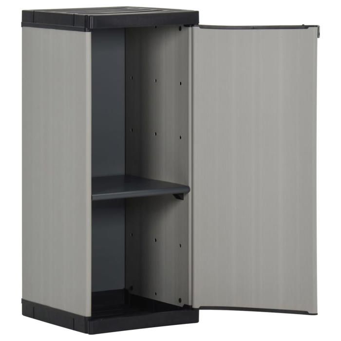 Armoire de rangement de jardin 1 étagère / - Meuble de rangement - design simple - polypropylène - gris et noir - 1 porte - 1 étagèr