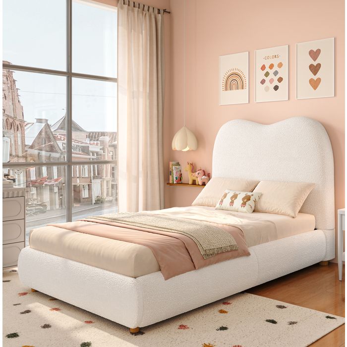 Lit coffre enfant 1 place 90 × 200 cm avec rangement hydraulique - TCQPZ - sans matelas bouclé beige