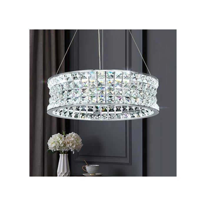 Lustre moderne en cristal pour salle à manger lampes suspendues LED chromées lampe suspendue ronde en cristal pour salle à manger