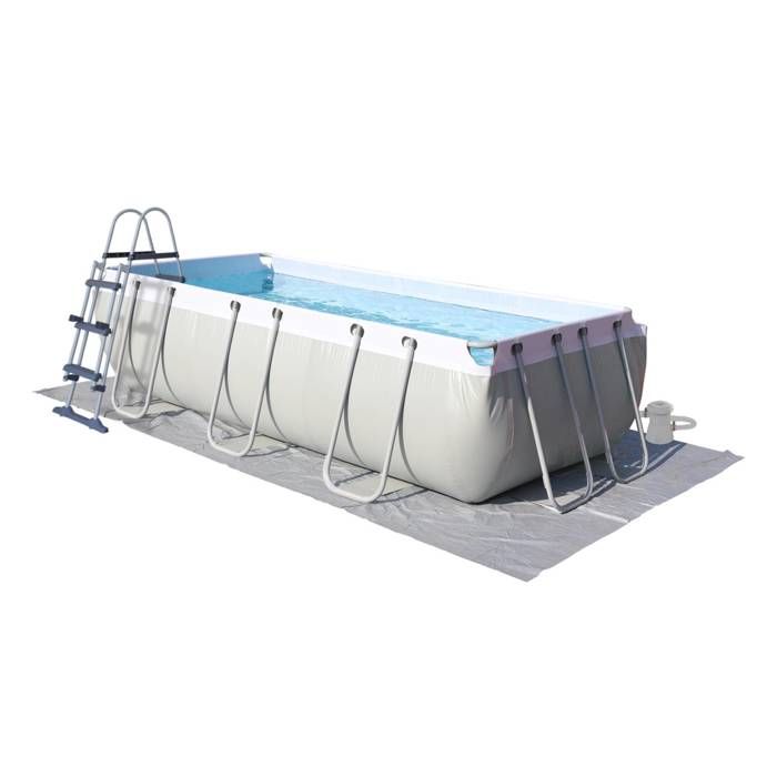 Kit grande piscine tubulaire - Topaze grise - piscine rectangulaire 4x2m avec pompe de filtration. bâche de protection. tapis de sol
