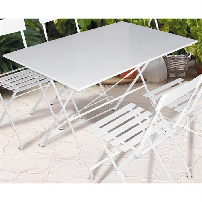 Table De Jardin Pliante Metal Blanche 110x70cm Achat Vente