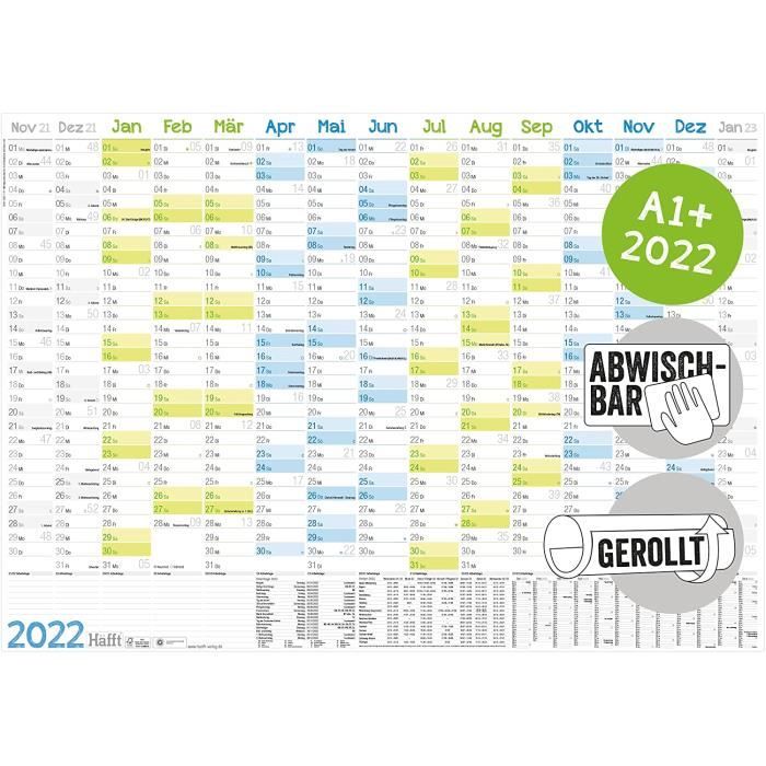 Calendrier mural effaçable 2022 grand format : 89 x 63 cm ( A1+)