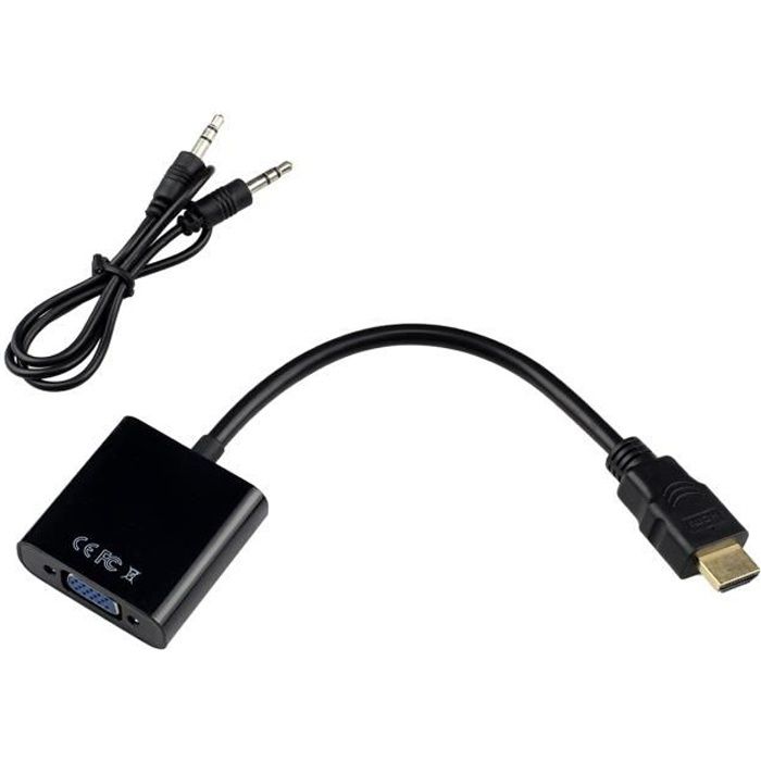 Noradtjcca Adaptateur de boîte de convertisseur HDMI mâle vers VGA Femelle avec câble Audio pour PC HDTV câble Audio/vidéo 3,5 mm AV pour PC Noir 