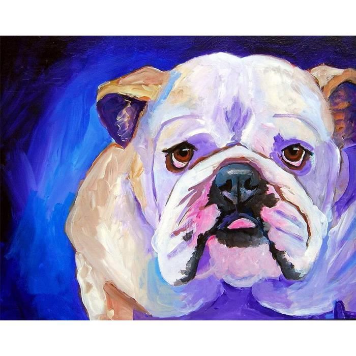 Tableau Peint à L'huile Main - Bouledogue Sur Toile 80x80cm - Décoration Murale Salon, Chambre, Bureau