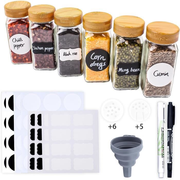 DIYCUT 7 Pièces Pot Epices, Rangement-Epices, Portable Pot Epices Verre, Avec Entonnoir Et Petite Cuillère, Flacons De Poudre à Épices, Pour Conserver Poudres Et Épices