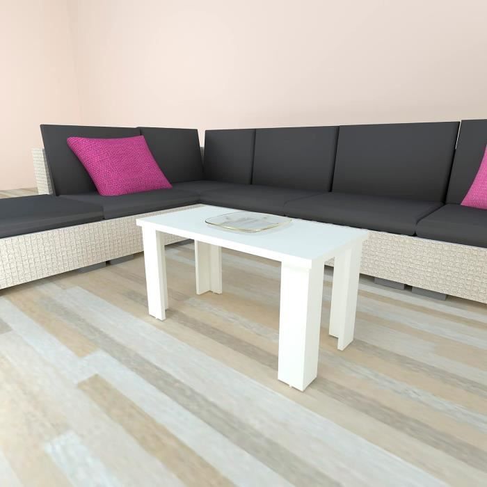 Table à Manger Carrée BENTE 80x80cm - Plateau Blanc/pieds Bois Naturel - Style Moderne - Hauteur 75cm