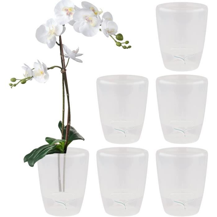 Lot De 4 Pots à Orchidée Santino ORCHIDEA - Arrosage Automatique Avec Indicateur D'Eau, Diamètre 15cm Blanc