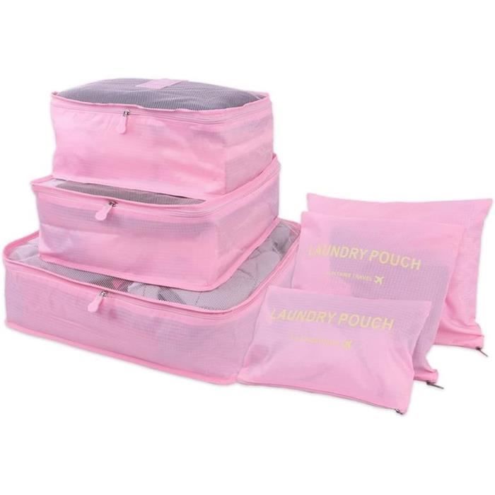 Lot De 7 Sacs De Rangement Voyage - Cubes Organisation Valise Pour Vêtements Et Chaussures - Couleur Beige