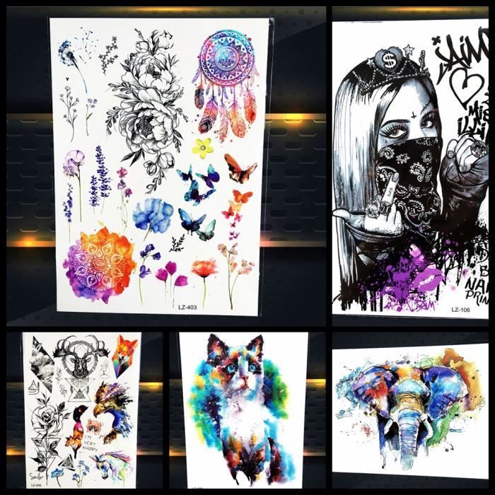 5 Morceaux Aquarelle Bras Dreamcatcher Temporaire Autocollants De Tatouage Femmes Retour Filles Indiennes Corps Poitrine Art Fleur