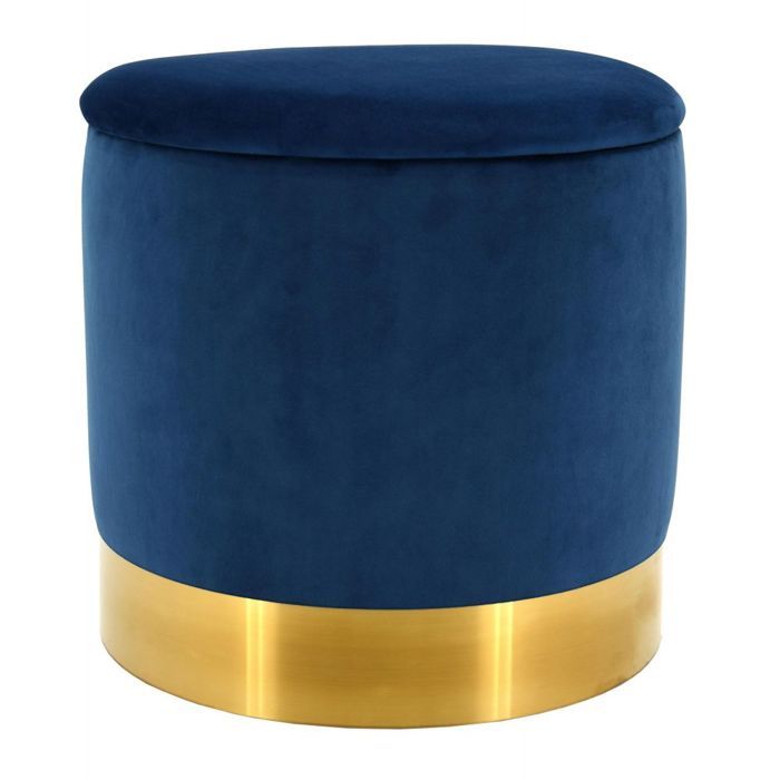 pouf coffre en velours et métal bleu/or - adulte - tissu - elégance - chic - 42 x 40 cm