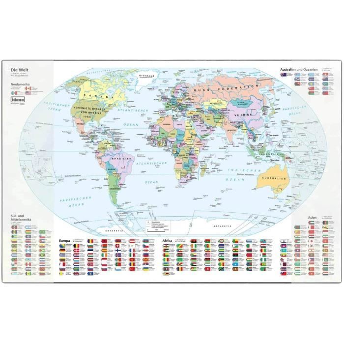 Sous-Main Bureau Mappemonde Idena 58,5x38,5cm - Avec Poches, Idéal Enfants Et Étudiants