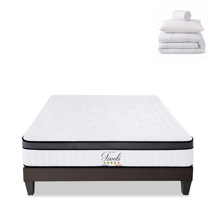 Pack Tivoli 160x200 cm Matelas Mousse + Sommier Bois + Accessoires Pack Tivoli 160x200 cm Matelas Mousse + Sommier Bois + Accessoires