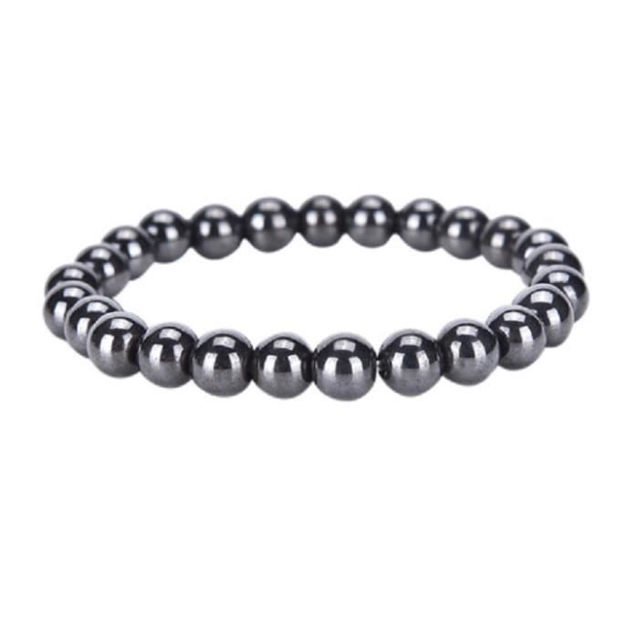 BRACELET PERLES OVALES NOIR & BLANC Avec HÉMATITE - Sur élastique