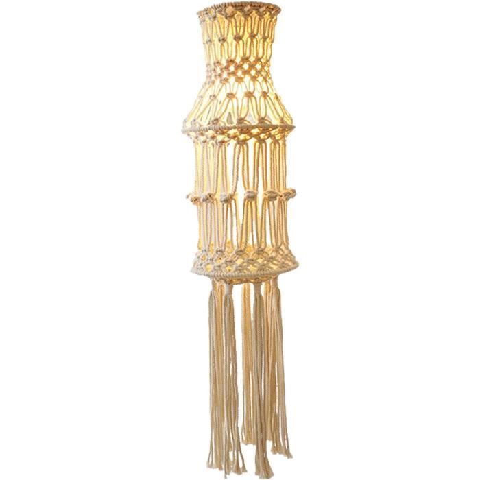 Abat-jour Macramé Blanc Fait Main - Suspension Plafond Bohème - 30x50cm