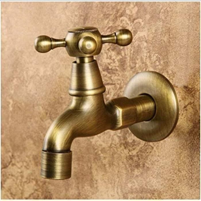 Robinet Mural Laiton Antique Eau Froide - Design Vintage G1/2 - Pour Jardin, Lave-linge, Décoration Extérieure - 12