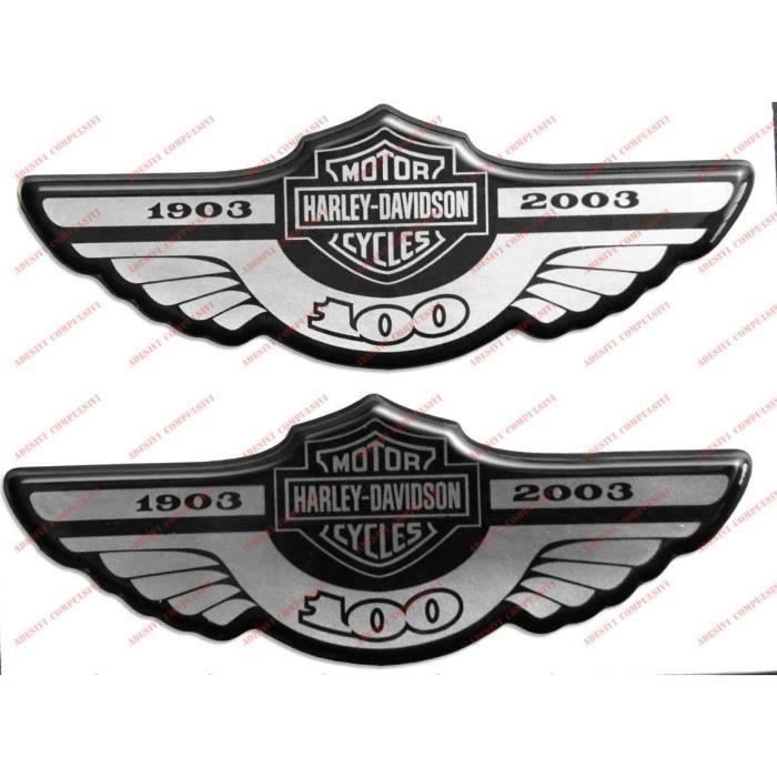 Adesivi Compulsivi Lot de 2 stickers du logo Harley Davidson 100ème anniversaire 1903-2003, en résine effet 3D couleur argentéPou