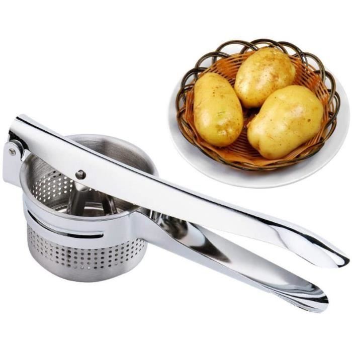 Presse-Purée En Acier Inoxydable,Presse Puree Manuelle Broyeur De Pommes De Terre Lisse Pommes De Terre En Acier Inoxydable Masher Fruits Masher Pour Fruits Aliments Pour Bébés Argent Légumes