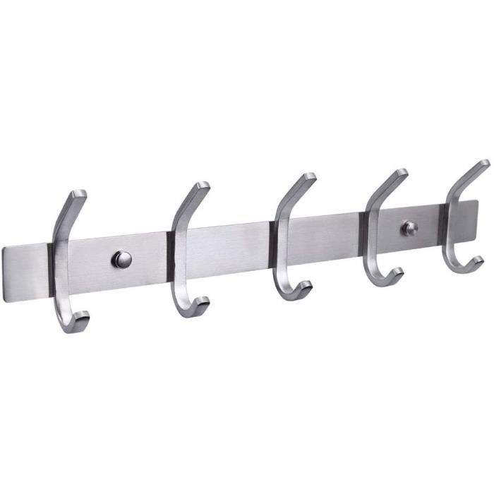 Porte Manteau Mural Avec 5 Doubles Crochets - Patère Acier Inoxydable Blanc - Salle De Bain Et Entrée