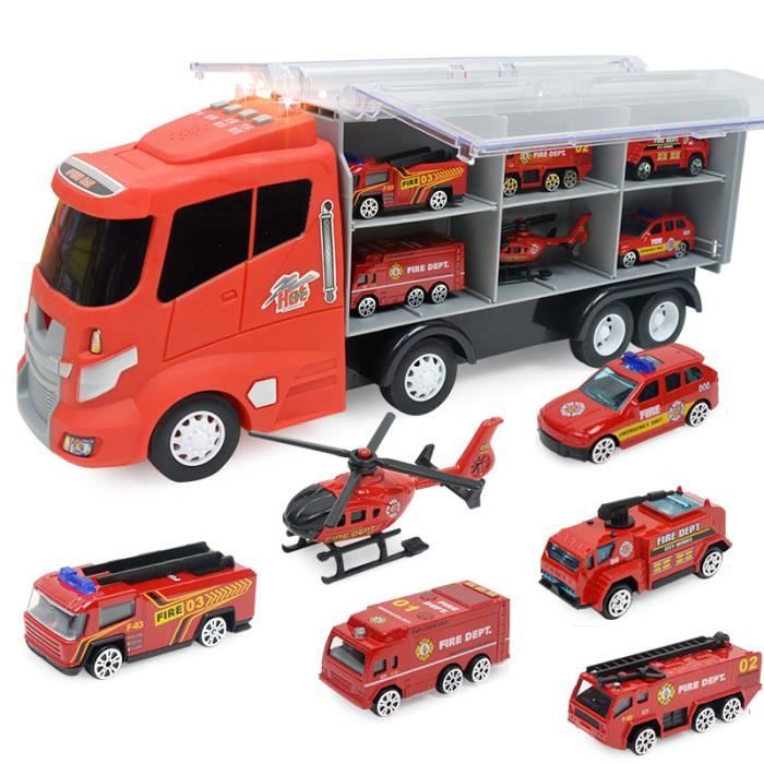 Camion de pompiers 6 voitures - Ensemble de jouets de construction pour  enfants, camion moulé sous pression