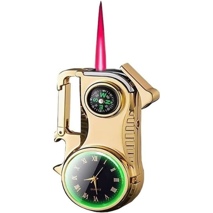 Briquet Torche HESTAY Au Butane - Flamme Jet Coupe-vent - Réglable - Pour Cigares, BBQ - Métal (Butane Non Inclus)