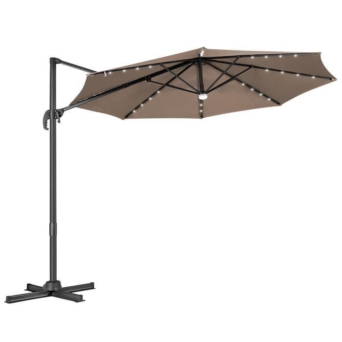 Parasol Déporté 3x3m Inclinable Et Rotatif 360° - Costway - Base Croisée Incluse - Toit Double Ventilé