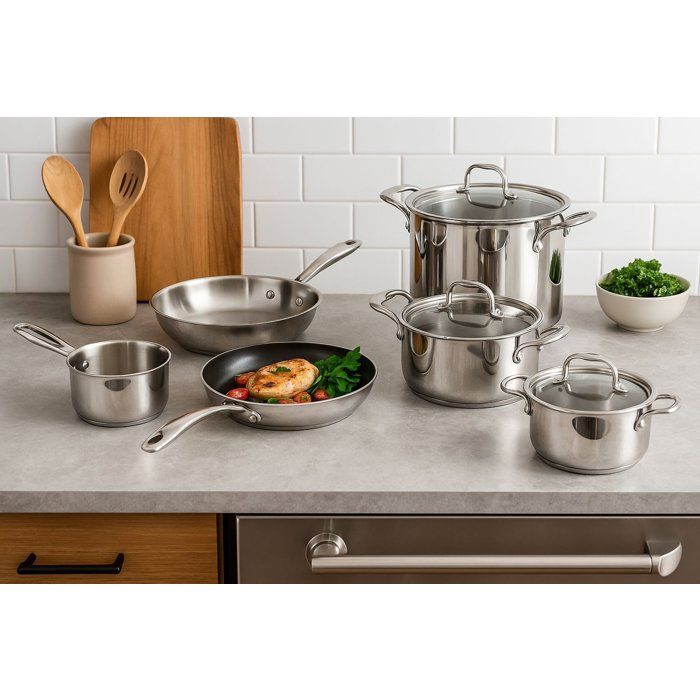 Batterie de cuisine - Tous feux dont induction - COSY & TRENDY-CLASSIC - Acier inoxydable - 11 pièces