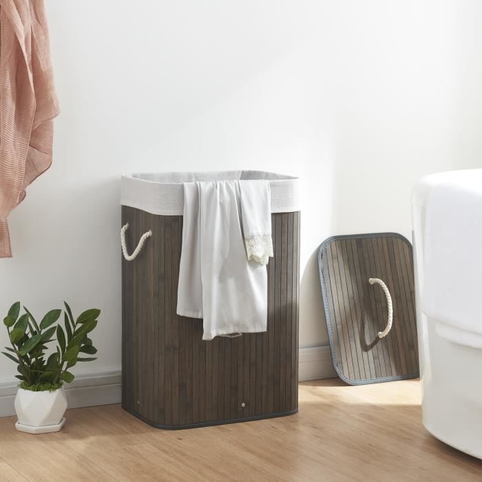 Grand Panier à Linge Pliable 60 L - JASTOO En Coton Et Lin Avec Poignées Bois - Idéal Chambre, Salle De Bain, Buanderie
