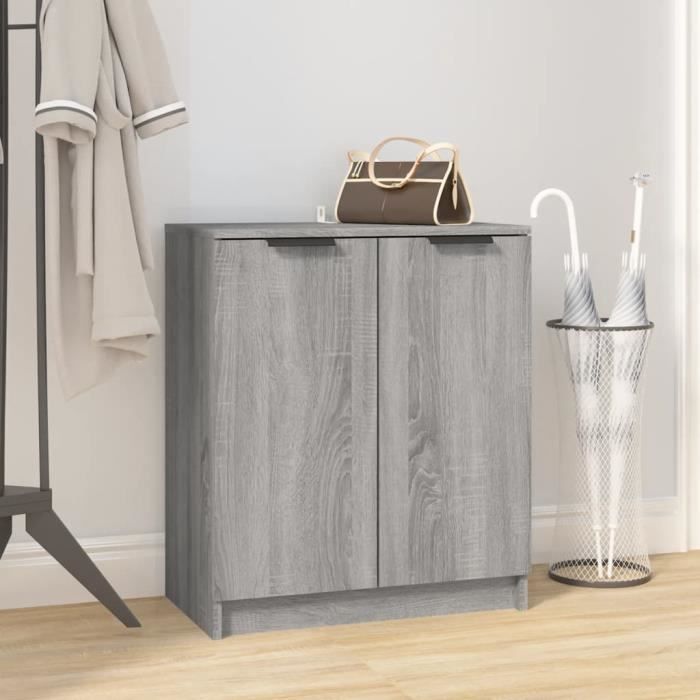 Meuble à chaussures - FAFEICY - Sonoma gris - 59x35x70 cm - Bois dingénierie - 2 portes