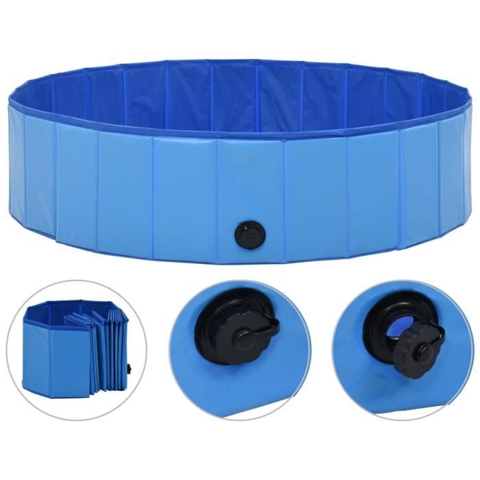 PawHut Piscine pour Chien Bassin PVC Pliable Anti-Glissant Facile à Nettoyer Diamètre 100 cm Hauteur 30 cm Bleu x