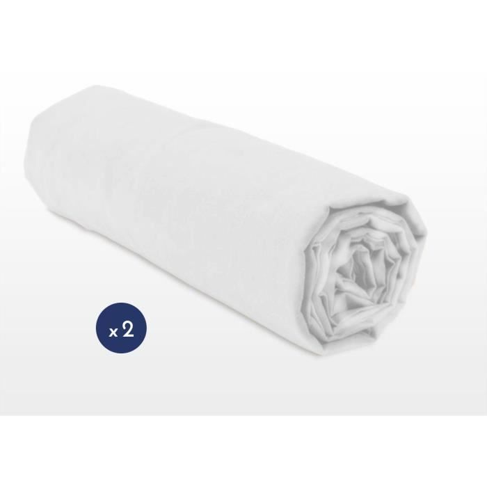 Lot de 2 draps housse 100% coton HOME LINGE PASSION - blanc - 140x190 + 25 cm Lot de 2 draps housse 100% coton HOME LINGE PASSION - blanc - 140x190 + 25 cm
