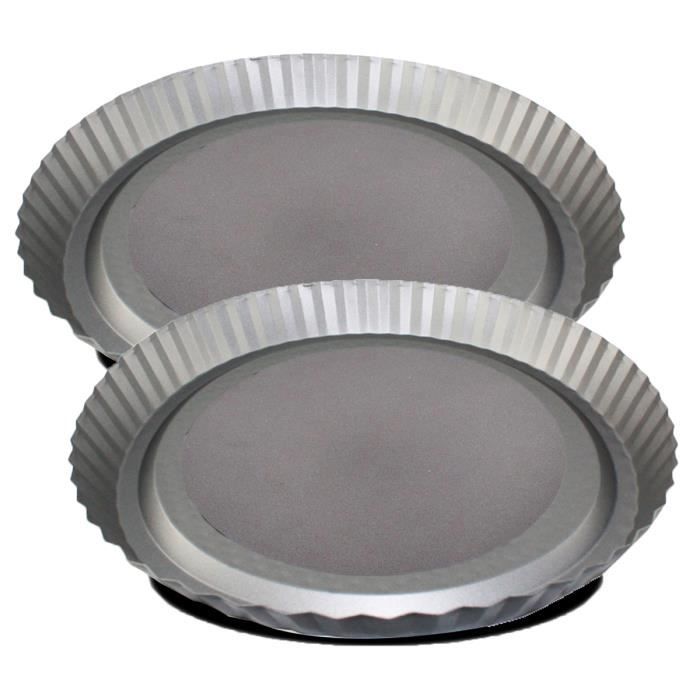 Lot De 2 Moules à Tarte Ronds - 28 Cm - Aluminium Anti-adhésif - Neufs