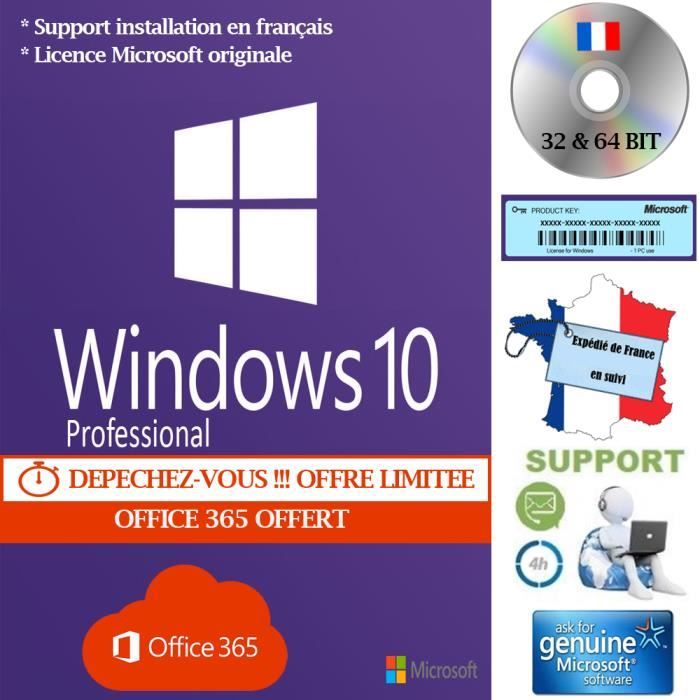 DVD WINDOWS 10 PRO 32 ET 64 + OFFICE 365