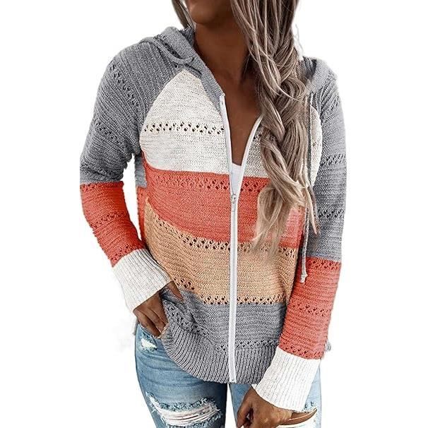 Pull Femme vetements Femme Pull en Tricot a Capuche pour Femme Veste d hiver decontractee a Manches Avec fermeture eclair gris Gris Cdiscount Pret a Porter