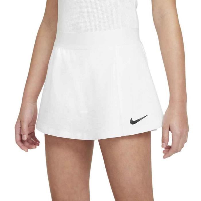 Nike DF Victory Flouncy Jupe de Tennis- Blanc-Noir- Taille Unique Mixte Enfant