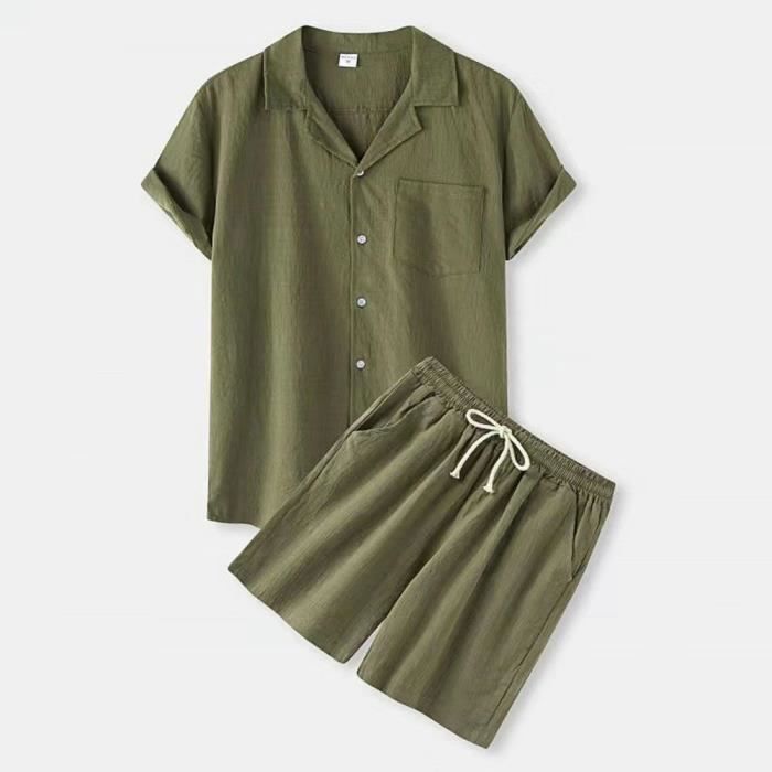 Vejtmcc Ensemble Chemise Et Pantalon En Lin Pour Homme - Manches Courtes - Coton Et Lin - Coupe Décontractée