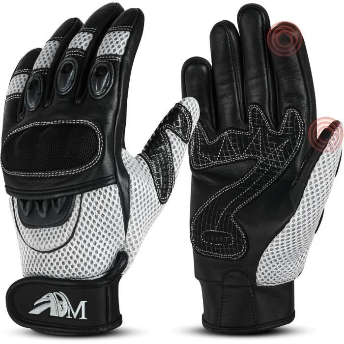 ADM Gants Moto Scooter En Cuir Homologu?�s CE + Logo Motard ??quipement Souple & Respirant - Blanc 