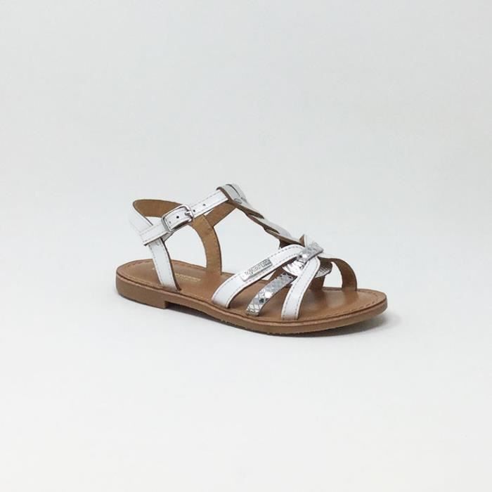 Sandales LES TROPEZIENNES BADAMI BLANC ARGENT Enfant Mixte Cuir Boucle de serrage Blanc Cdiscount Chaussures