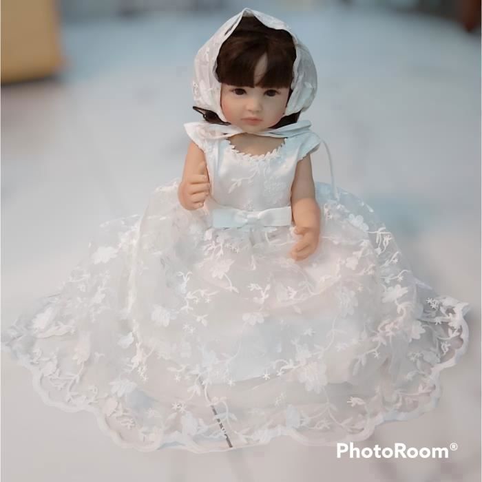 Robe de Bapt me Longue Bonnet B b Fille Dentelle Brod e Style