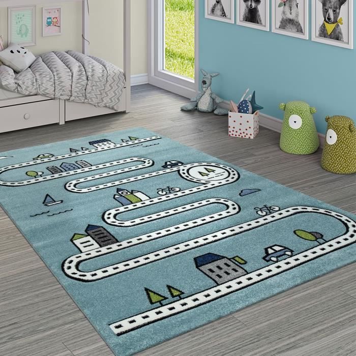TT Home - Tapis Enfant Route Voiture Forêt 140x200cm | Polypropylène 13mm | Label Oeko-TEX | Compatible Chauffage Au Sol