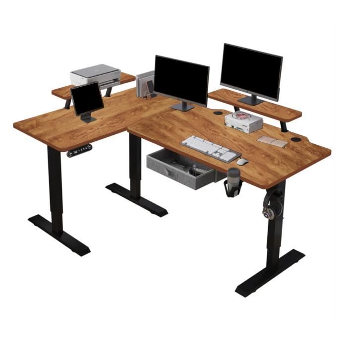 Radlove 160cm L Form Bureau réglable en Hauteur-Bureau Assis-Debout Réglable en Hauteur électriquement Couleur bois rétro