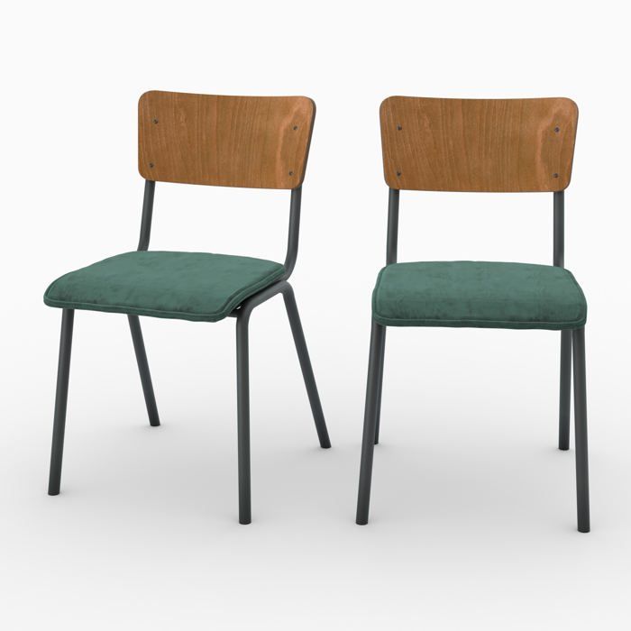 Lot de 2 chaises en bois foncé et velours vert - Nico - Maison Pavane Lot de 2 chaises en bois foncé et velours vert - Nico - Maison Pavane